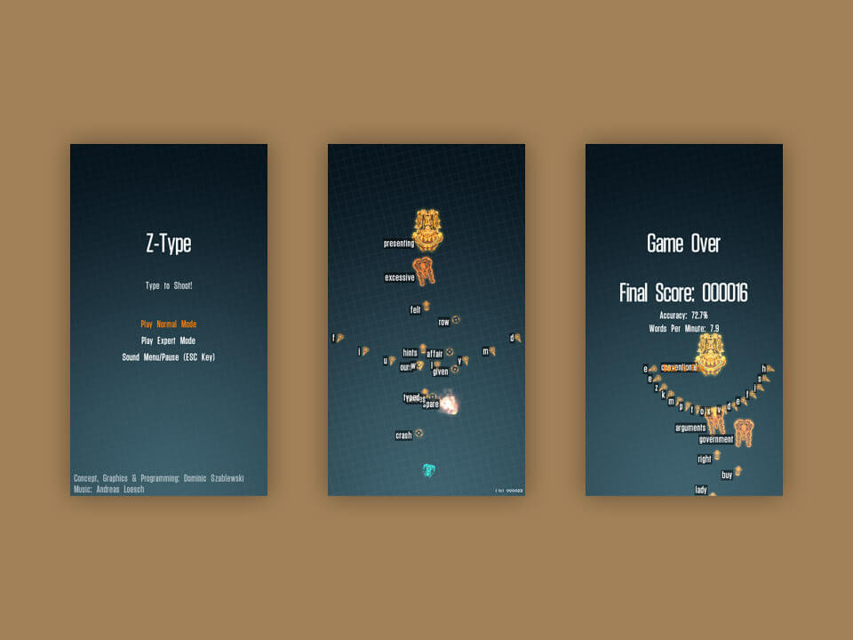 超酷版 HTML5 英文輸入法練習遊戲 Z-Type